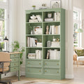 Homfa Double Row 6-tier Bookcases Floor Standing, 71 in Tall Bookcase Bookshelf with 4 Drawers and 8 Display Cubicles, for Home Office Living Room, Green