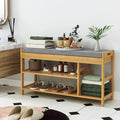 Homfa Entryway Shoe Bench, 2 Tier Bamboo Shoe Storage with Padded Seat