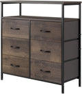 Homfa Fabric Dresser Chest with 6 Drawers, Wide Chest of Drawers with 2 Tier Wood Shelves, Sturdy Metal Frame, Tall Nightstand Functional Organizer Unit for Closets, Bedroom, Hallway, Dark Brown
