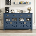Homfa Farmhouse 55.1"W Kitchen Buffet Cabinet with Storage Drawer & Adjustable Shelf, Glass Door Wood Sideboard Credenza Coffee Bar with for Dining Room Living Room, Blue
