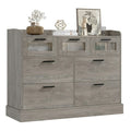 Homfa Farmhouse 7 Drawer Dresser for Bedroom, Glass Panel Wood Storage Cabinet with Easy Pull Out Handles for Living Room??¡ìo? Gray