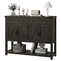 Homfa Farmhouse Console Table with 2 Drawer for Entrance Hall, 4 Door Wood Foyer Table Coffee Bar for Living Room, Dark Brown