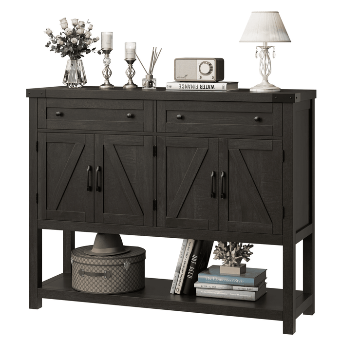 Homfa Farmhouse Console Table with 2 Drawer for Entrance Hall, 4 Door Wood Foyer Table Coffee Bar for Living Room, Dark Brown