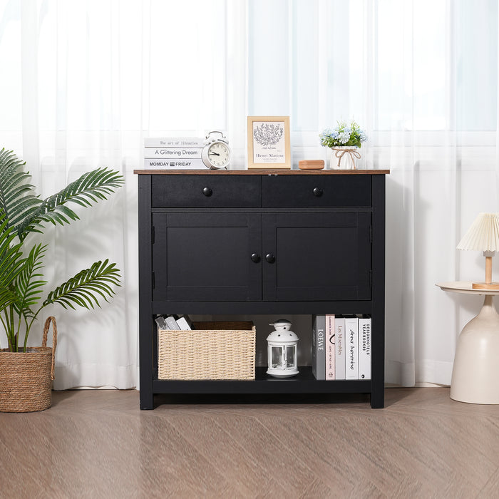 Homfa Farmhouse Console Table with 2 drawers & 2 door cabinet, Sofa Table Entryway Table with Storage Shelf for living room, Hallway, Black