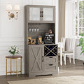 Homfa Farmhouse Kitchen Buffet with Hutch, 2 Drawers Wood Cupboard with Wine Rack & Adjustable Shelves, Gray