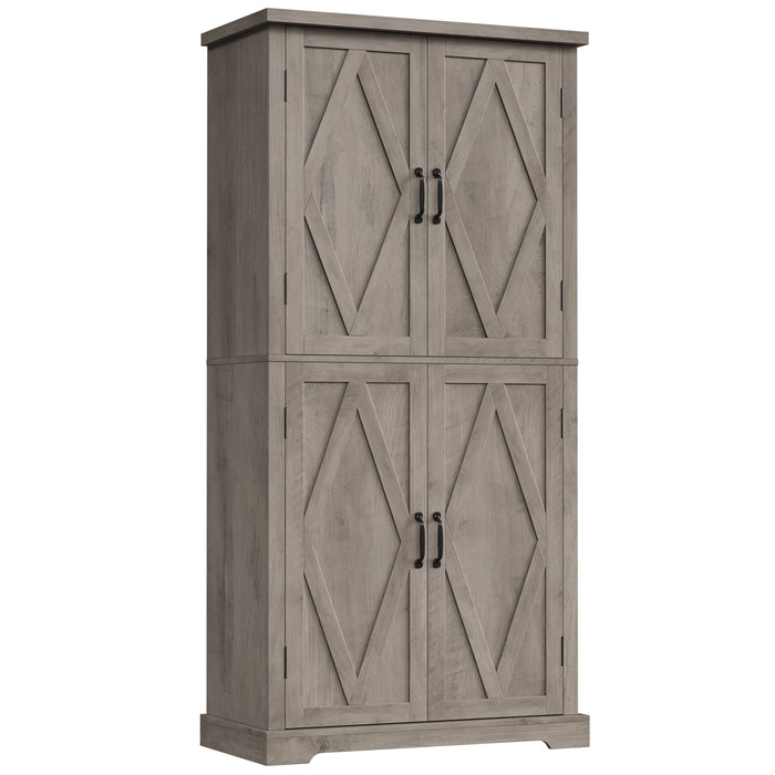 Homfa Farmhouse Kitchen Pantry Storage Cabinet with Adjustable Shelf, Modern Tall Wood Storage Cabinets with Metal Handle, Gray