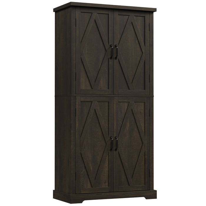 Homfa Farmhouse Kitchen Pantry Storage Cabinet with Adjustable Shelf, Modern Tall Wood Storage Cabinets with Metal Handle, Dark Brown