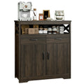 Homfa Farmhouse Storage Cabinet with Hutch, Wood Buffet Cabinet with Drawers and Doors for Kitchen Dining Room, Dark Brown Finish