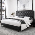 Homfa Faux Leather Upholstered Platform Bed Frame with Adjustable Diamond Button Tufted Headboard, Wooden Slats Support, Mattress Foundation, No Box Spring Needed, Easy Assembly, Queen Size, Black