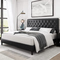 Homfa Faux Leather Upholstered Platform Bed Frame with Adjustable Diamond Button Tufted Headboard, Wooden Slats Support, Mattress Foundation, No Box Spring Needed, Easy Assembly, Full Size, Black