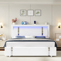 Homfa Full Bed Frame with LED Headboard & Charge Station & 2 Storage Drawers, White