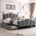 Homfa Full Size 4 Drawer Bed Frame, Heavy Duty Metal Platform Bed with Adjustable Velvet Upholstered Headboard, Dark Gray