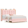 Homfa Full Size LED Bed Frame with Drawer, Velvet Crystal Button Upholstered Platform Bed Frame with Outlets and USB Ports & Display Platform, No Box Spring Needed, Pink