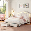 Homfa Full Size LED Bed Frame with Drawer, Velvet Upholstered Platform Bed with Adjustable Petal Headboard for Kid, Beige