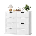Homfa Horizontal 8 Drawer Dresser, Wood Storage Cabinet Double Dresser for Bedroom Living Room, White