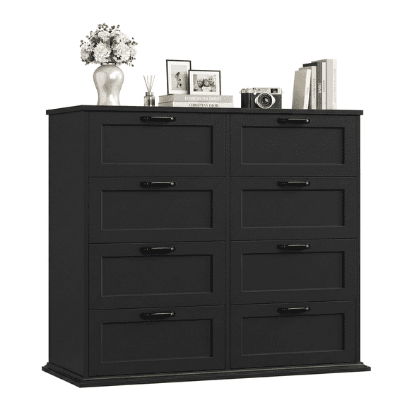 Homfa Horizontal 8 Drawer Dresser, Wood Storage Cabinet Double Dresser for Bedroom Living Room, Black