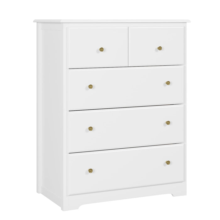 Homfa Horizontal Dresser, Modern Dresser of 5 Drawers, Dresser Chest with Easy Pull Handle for Bedroom, White Finish
