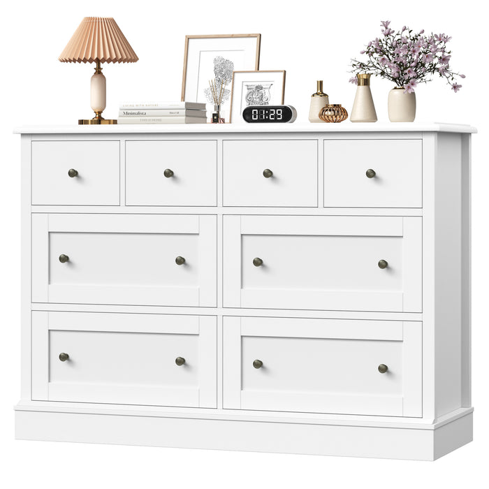 Homfa Horizontal White Dresser, 8 Drawers Combo Dresser for Bedroom, Modern Wood Chest of Drawers for Living Room