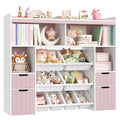 Homfa Kids Bookcase with 4 Wood Drawers, Kids Toy Storage Cabinet with 4 Cubby and 8 Toy Bin for Kids Bedroom Living Room, Pink
