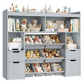 Homfa Kids Bookcase with 4 Wood Drawers, Kids Toy Storage Cabinet with 4 Cubby and 8 Toy Bin for Kids Bedroom Living Room, Gray