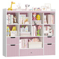 Homfa Kids Bookcase with 5 Wood Drawers, Kids Toy Storage Cabinet with 8 Cubby for Kids Bedroom Living Room, Pink