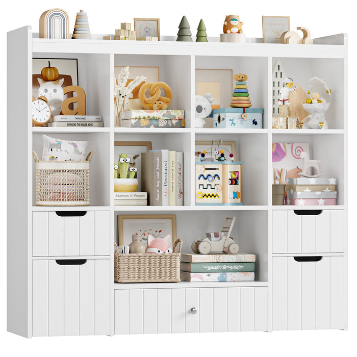 Homfa Kids Bookcase with 5 Wood Drawers, Kids Toy Storage Cabinet with 8 Cubby for Kids Bedroom Living Room, White