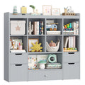 Homfa Kids Bookcase with 5 Wood Drawers, Kids Toy Storage Cabinet with 8 Cubby for Kids Bedroom Living Room, Gray