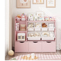 Homfa Kids Bookcase with 6 Storage Bins, Multi-Purpose Toy Organizers Bookshelf with 3 Drawers for Bedroom Nursery Playroom, Pink