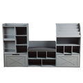 Homfa Kids Bookcase with Reading Nook, 74.61" L Kids Toy Storage Organizer with 12 Cubbies, 2 Drawers for Kids Room, Gray