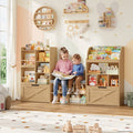 Homfa Kids Bookcase with Reading Nook, 74.61" L Kids Toy Storage Organizer with 12 Cubbies, 2 Drawers for Kids Room, Natural