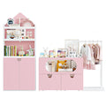 Homfa Kids Bookshelf and Toy Storage Organizer Set, Children??s Toy Storage Cubby with Clothes Rail and 2 Moveable Drawers for Playroom, Nursery, Kindergarten, Pink
