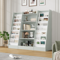 Homfa Kids Bookshelf and Toy Storage with Canvas Sling Sleeves, Modern Wood Display Bookshelf for Playroom Living Room Bedroom, Gray