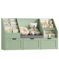 Homfa Kids Bookshelf with Reading Nook & 3 Movable Drawers, 2 Cube Bookcase with 4-Tier Book Racks, Toy Storage Organizer for Playroom Bedroom, Green