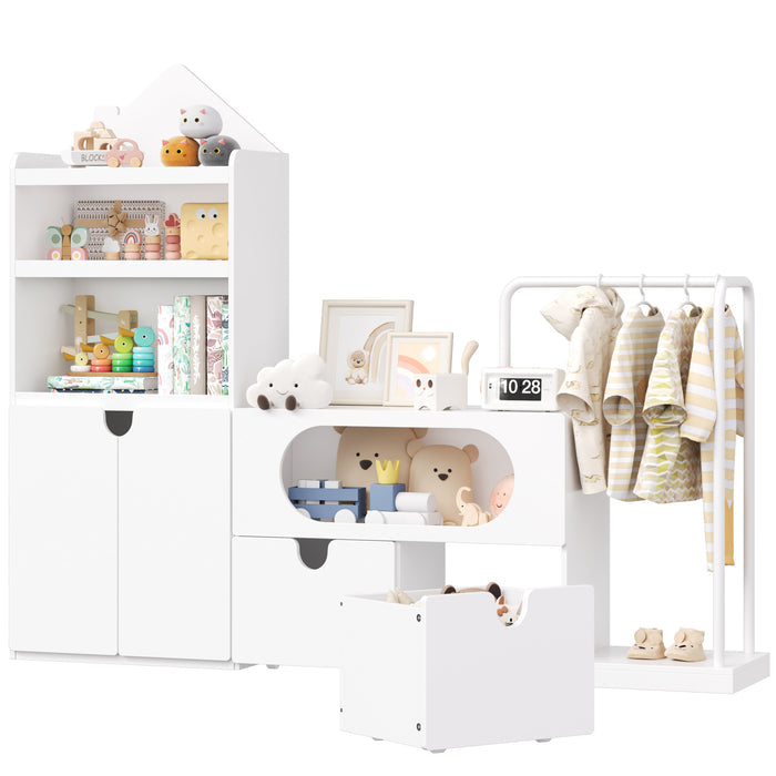 Homfa Kids Closet Organizers with Rack, 2 Drawers Bookshelf Toy Storage Set for Kids Room, White Finish