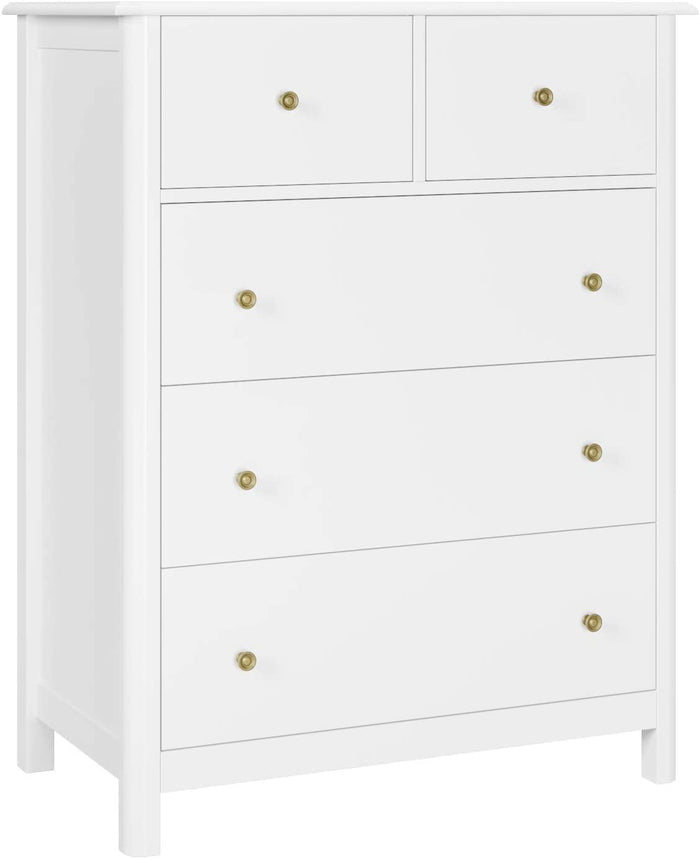 Homfa Kids Dresser of 5 Drawers, Dresser Chest with Easy Pull Handle for Bedroom, Living Room, White Finish