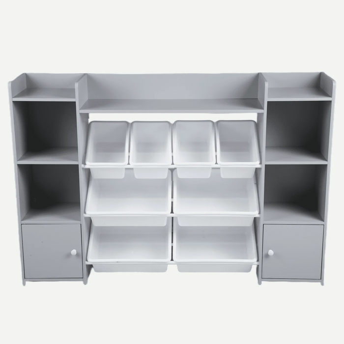 Homfa Kids Toy Organization Cubby Bookcase with 8 Bin, 2 Door Gray Storage Organizer Bookshelf for Children Room Playroom