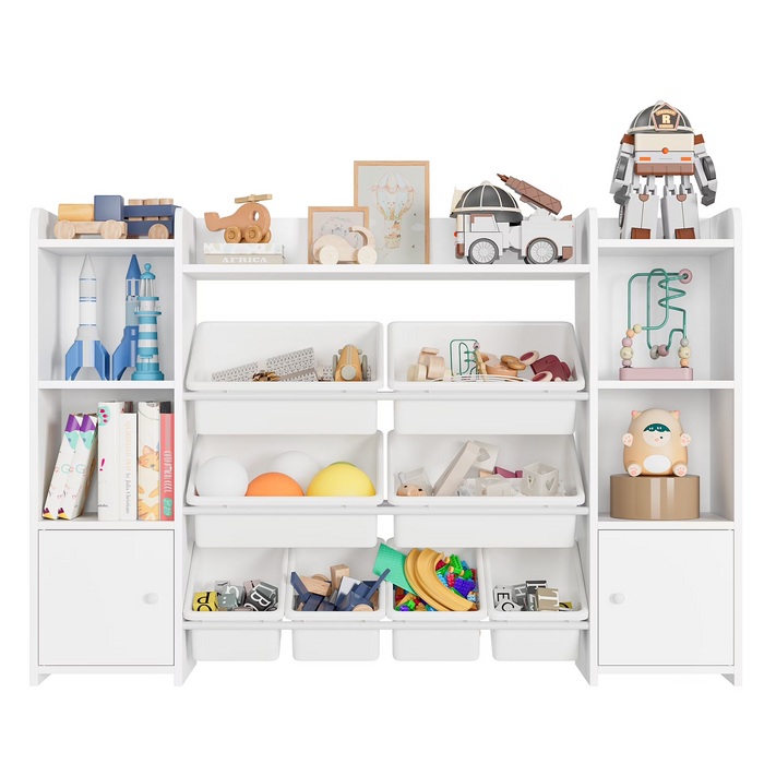 Homfa Kids Toy Organization Cubby Bookcase with 8 Bins, 2 Door White Storage Organizer Bookshelf for Children Room Playroom