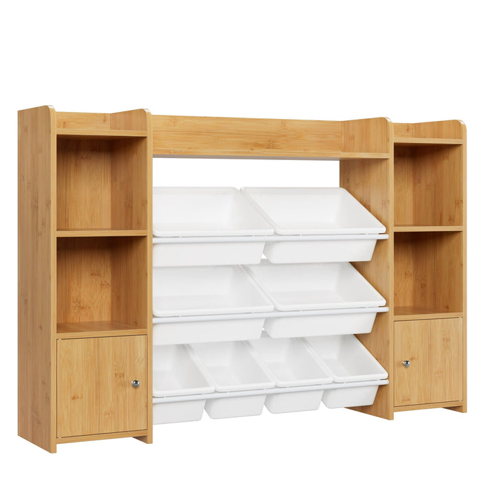 Homfa Kids Toy Organization Cubby Bookcase with 9 Bin, 2 Door Storage Organizer Bookshelf for Children Room Playroom, Natural