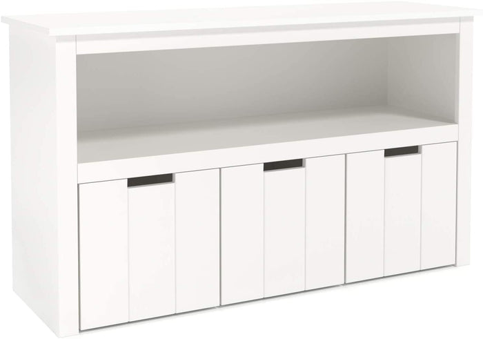 Homfa Kids Toy Storage Cabinet, Toddler's Room Chest Cabinet 3 Drawers with Wheels and Large Storage Cube Shelf for Children's Playroom, White
