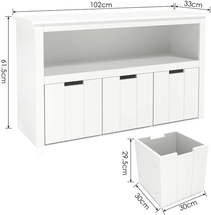 Homfa Kids Toy Storage Cabinet, Toddler's Room Chest Cabinet 3 Drawers with Wheels and Large Storage Cube Shelf for Children's Playroom, White