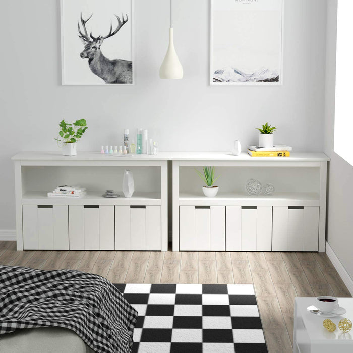 Homfa Kids Toy Storage Cabinet, Toddler's Room Chest Cabinet 3 Drawers with Wheels and Large Storage Cube Shelf for Children's Playroom, White