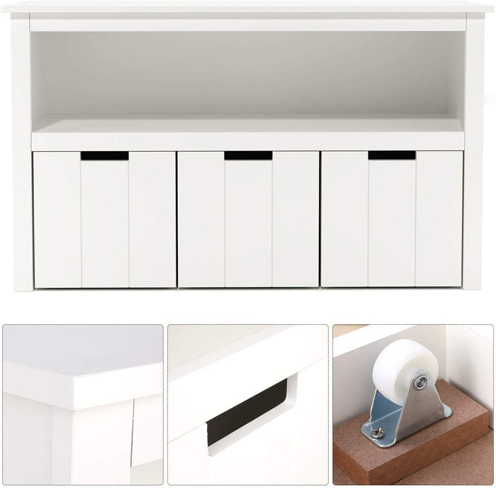 Homfa Kids Toy Storage Cabinet, Toddler's Room Chest Cabinet 3 Drawers with Wheels and Large Storage Cube Shelf for Children's Playroom, White