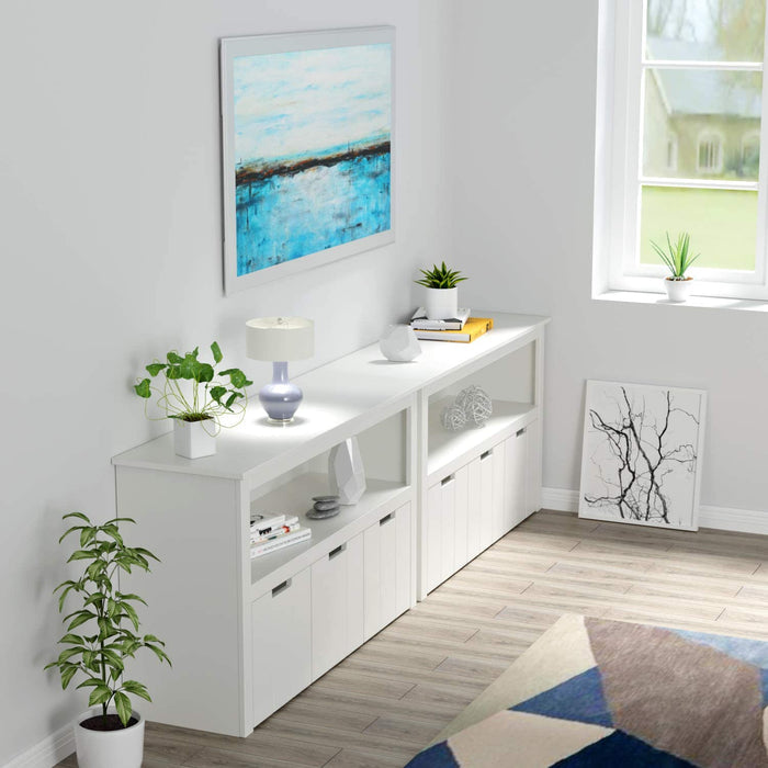 Homfa Kids Toy Storage Cabinet, Toddler's Room Chest Cabinet 3 Drawers with Wheels and Large Storage Cube Shelf for Children's Playroom, White
