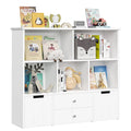 Homfa Kids Toy Storage Organizer, 5 Cubby Children Bookcase and Bookshelf with 4 Drawer on Wheels for Playroom Nursery School, White