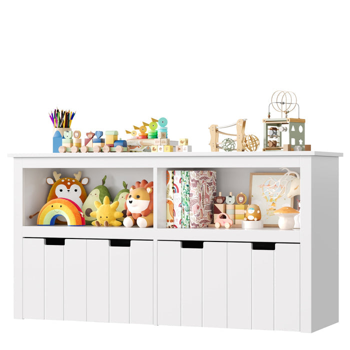 Homfa Kids Toy Storage with 4 Drawers, Cubes Storage Bin with Shelves and Wheels for Kids Living Room, White