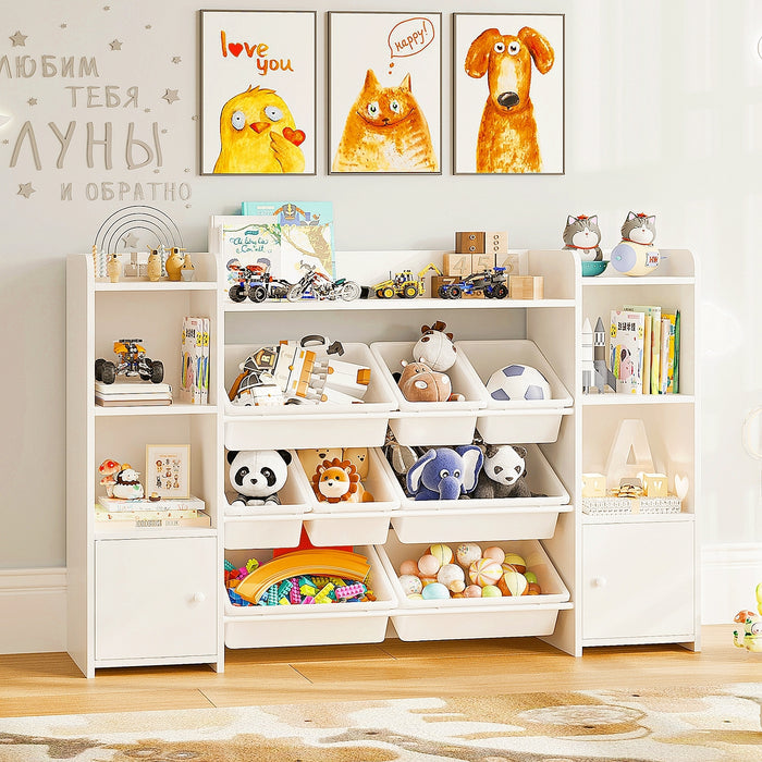 Homfa Kids Toy Storage with 8 Toy Box & 2 Doors, White Cube Bookcase for Kids Room Play Room