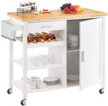 Homfa Kitchen Island on Wheels with Storage, Rolling Kitchen Island Cart with Open Storage Shelf, Wide Drawer, Towel Rack and Storage Cabinet, 41.3" L x 18.9" W x 35" H, White