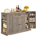 Homfa Kitchen Island with Wheels & Adjustable Shelf, 2 Drawer Farmhouse Buffet Cabinet Sideboard Coffee Bar for Dining Room Living Room, Gray