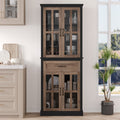 Homfa Kitchen Pantry Cabinet,Large Central Drawer Storage Cabinet with Glass Doors and Adjustable Shelves for Dinning Room Living Room, Black and Oak