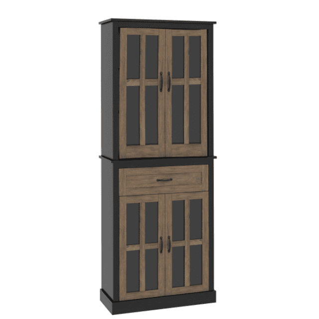 Homfa Kitchen Pantry Cabinet,Large Central Drawer Storage Cabinet with Glass Doors and Adjustable Shelves for Dinning Room Living Room, White